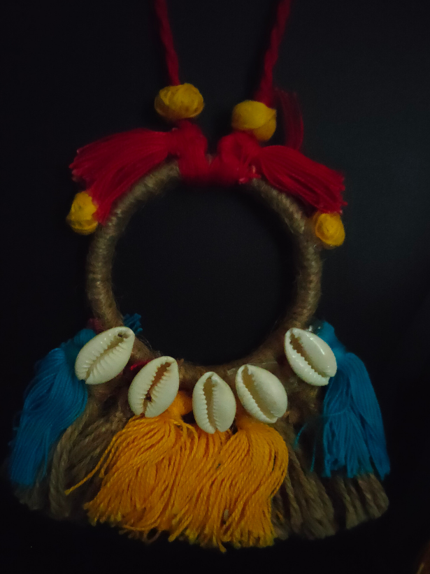 Threads and Shell Work Pendant Necklace Set with Bird Earrings