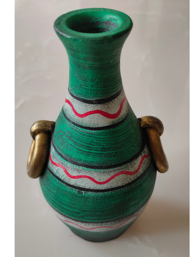 Sea Green with Golden Accents Handcrafted Traditional Terracotta Clay Pot