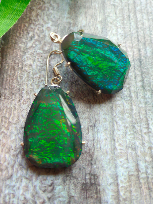 Green Natural Gemstone Dangler Earrings