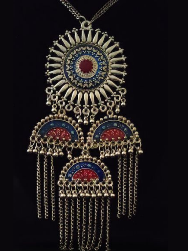 Oxidised Silver Handpainted Chakra Necklace Set