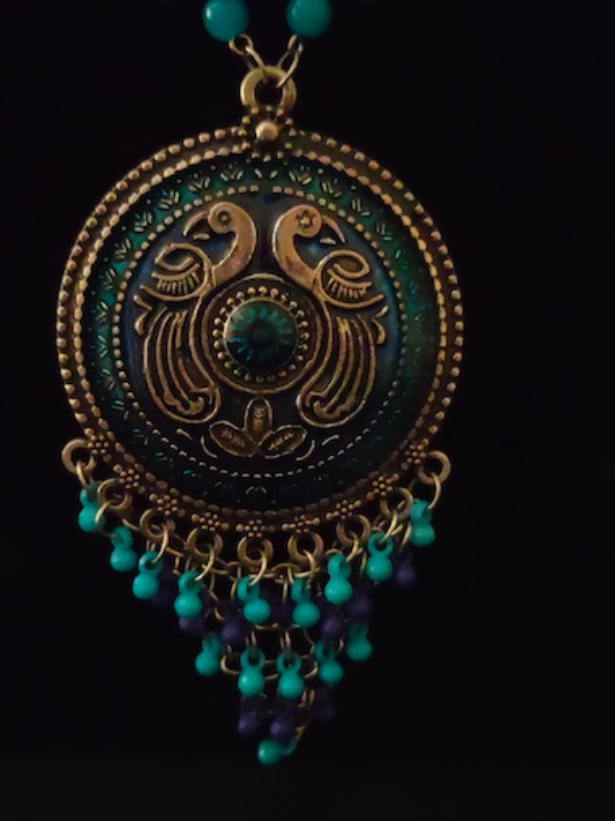 Oxidised Silver Turquoise and Blue Beads Peacock Necklace Set
