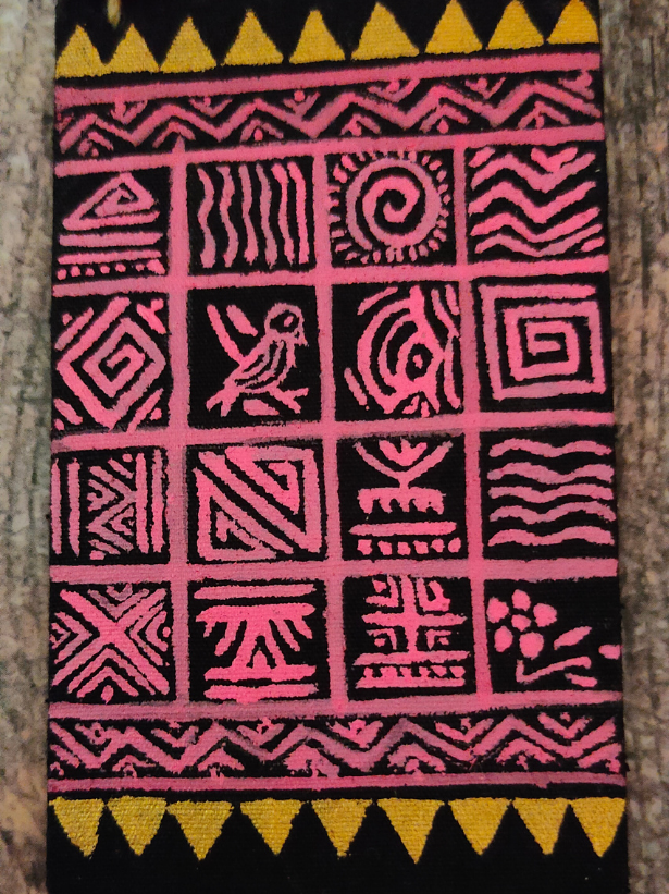 Wooden Beads Fabric Necklace Set with Handpainted Nature Motifs