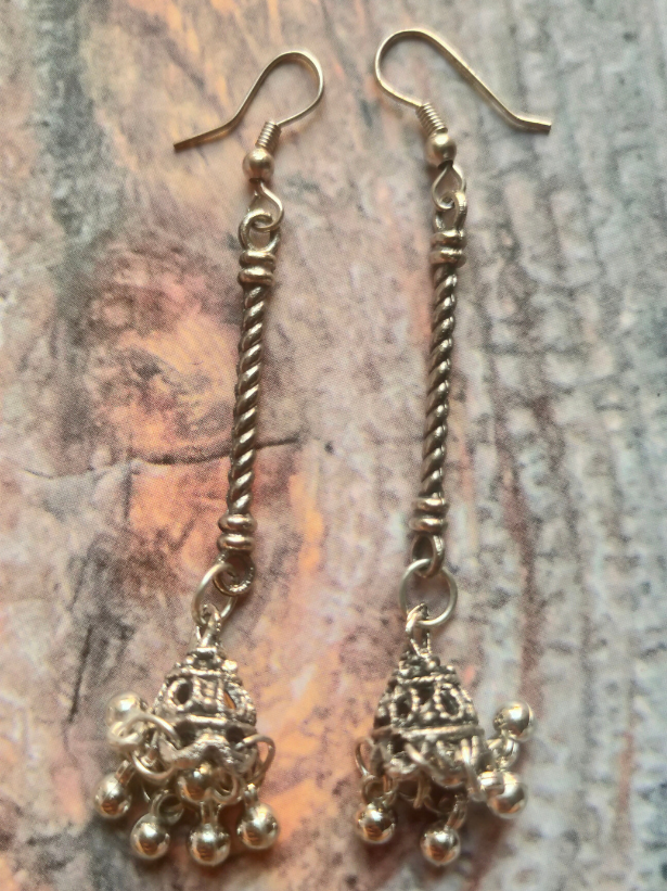 Long Chain Oxidised Silver Necklace Set with Dangler Earrings