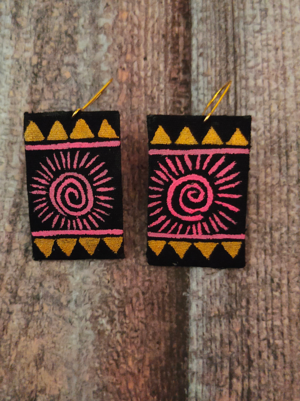 Wooden Beads Fabric Necklace Set with Handpainted Nature Motifs