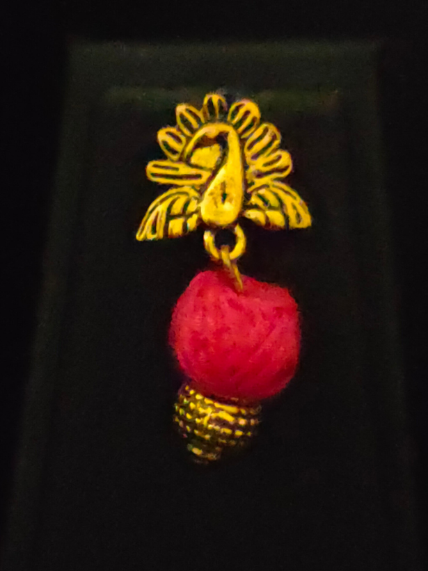 Pink Thread Closure Fabric Beads Antique Gold Finish Necklace Set with Peacock Detailing