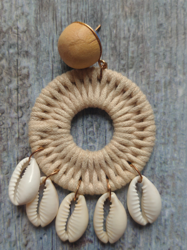 Woven White Rope and Shell Earrings
