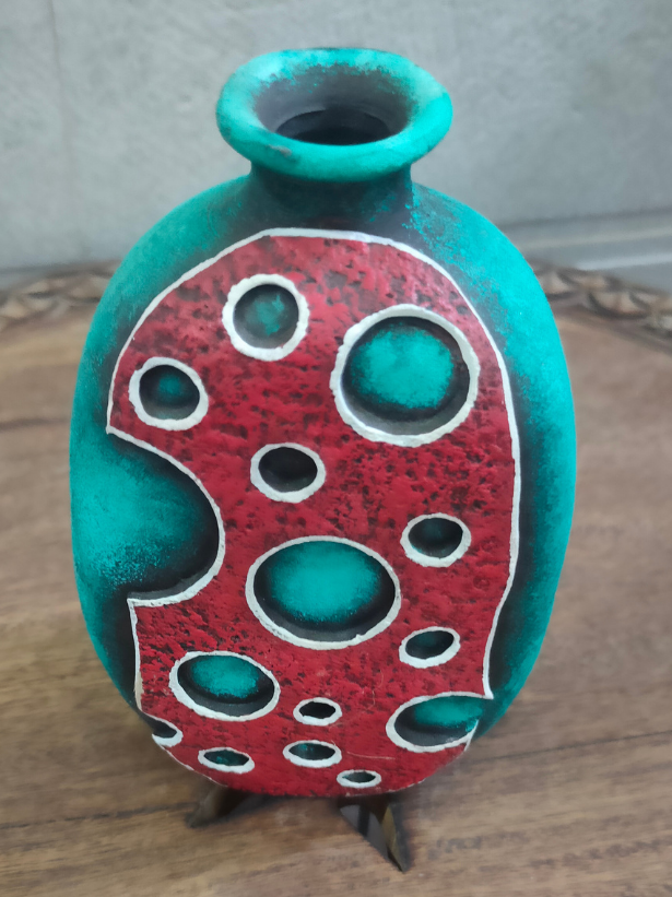 Turquoise & Red Handcrafted Modern Terracotta Clay Pot
