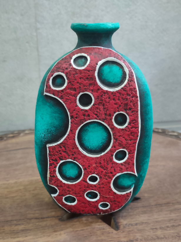 Turquoise & Red Handcrafted Modern Terracotta Clay Pot