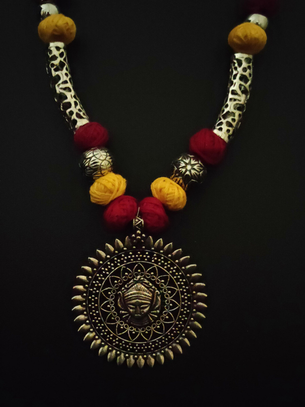 Fabric Beads Chakra God Motif Necklace Set