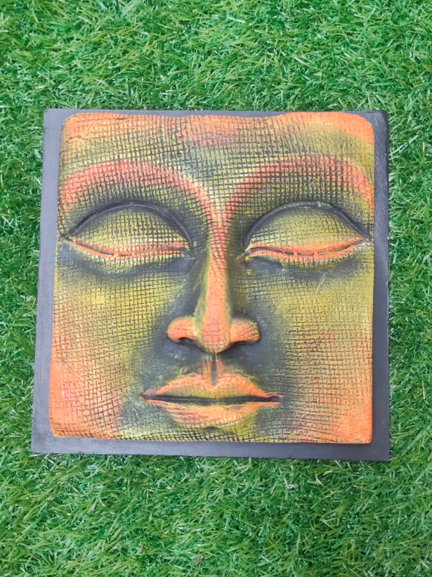Handcrafted Terracotta Clay Buddha Face on a Wooden Frame Wall Decor