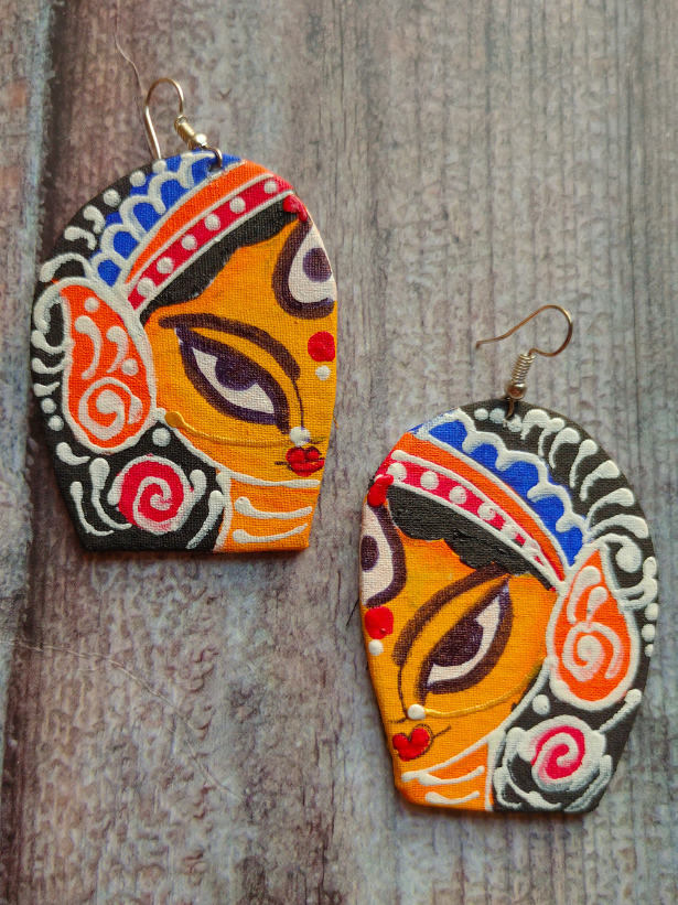 Hand Painted Durga Fabric Necklace Set with Shells