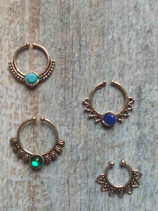 Set of Four Oxidised Silver Septum Nosepins