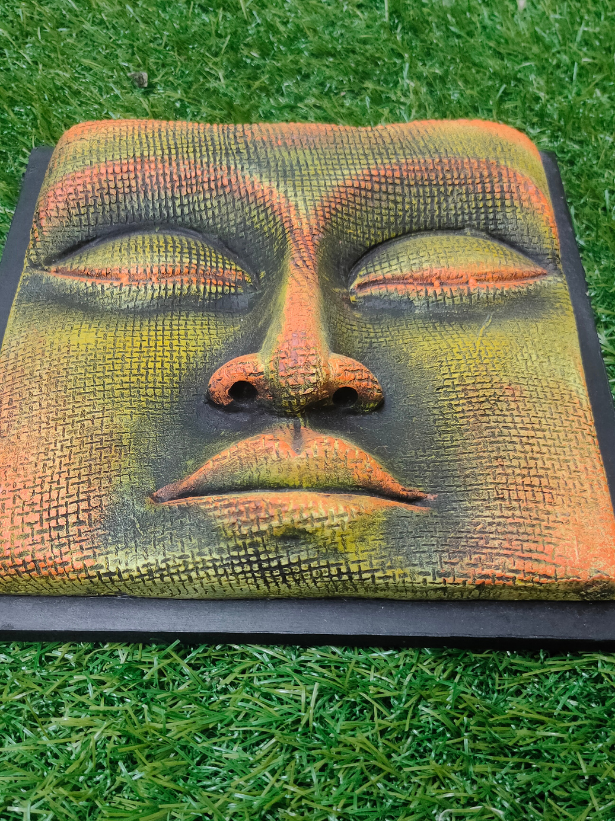 Handcrafted Terracotta Clay Buddha Face on a Wooden Frame Wall Decor