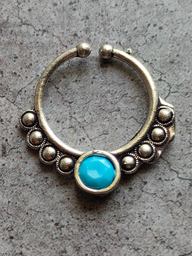 Three Oxidised Silver-Plated Stone Studded Septum Nosepins