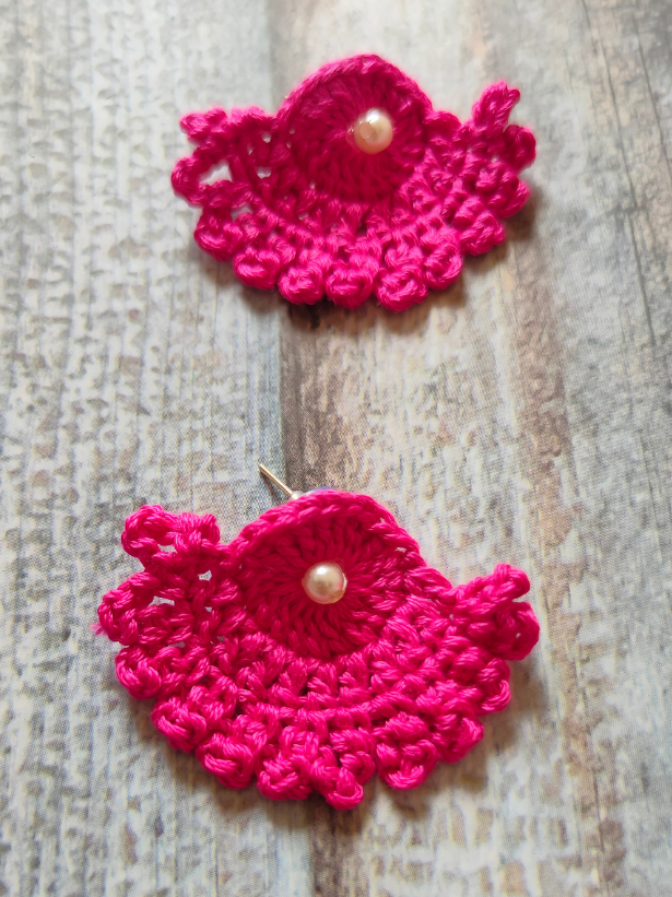 Fuchsia Hand Knitted Crochet Half-Moon Earrings