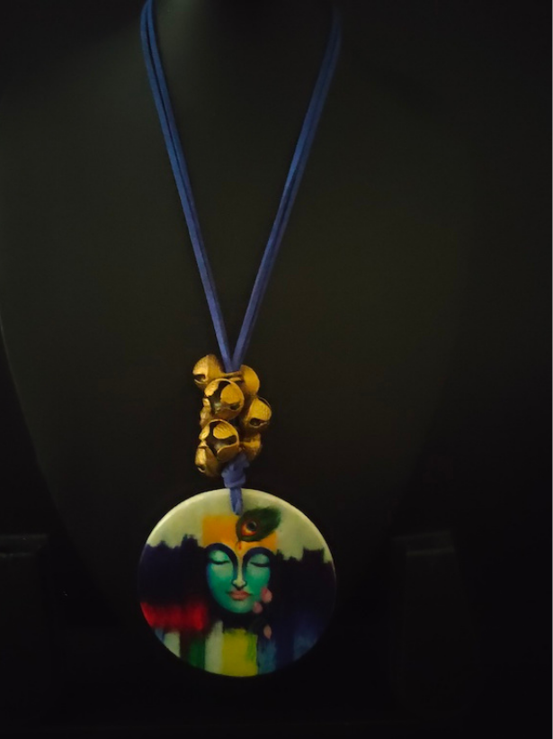 Handcrafted Pure Marble Shiva Printed Necklace with Ghungroos