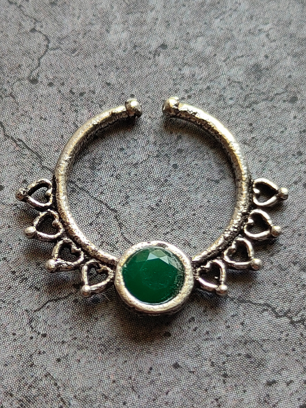 Three Oxidised Silver-Plated Stone Studded Septum Nosepins
