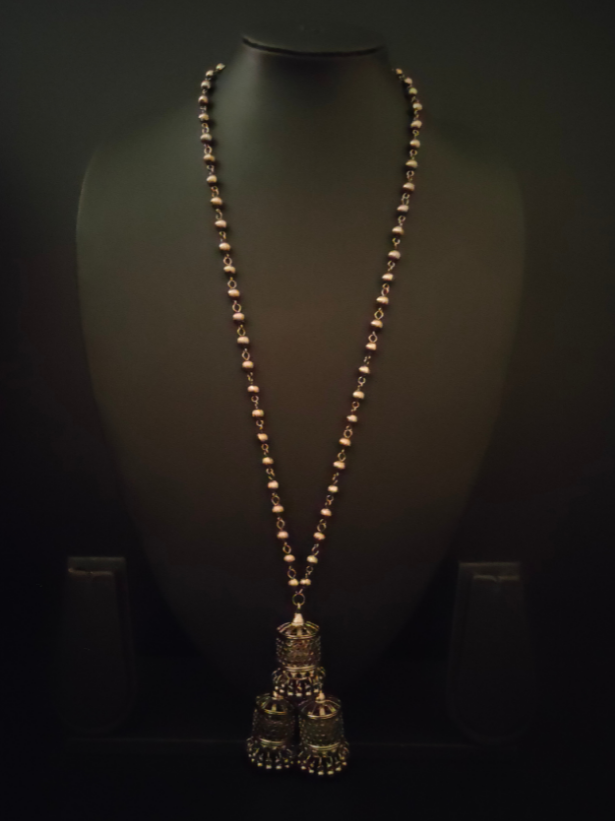 Long Chain Oxidised Silver Necklace with Jhumka pendant