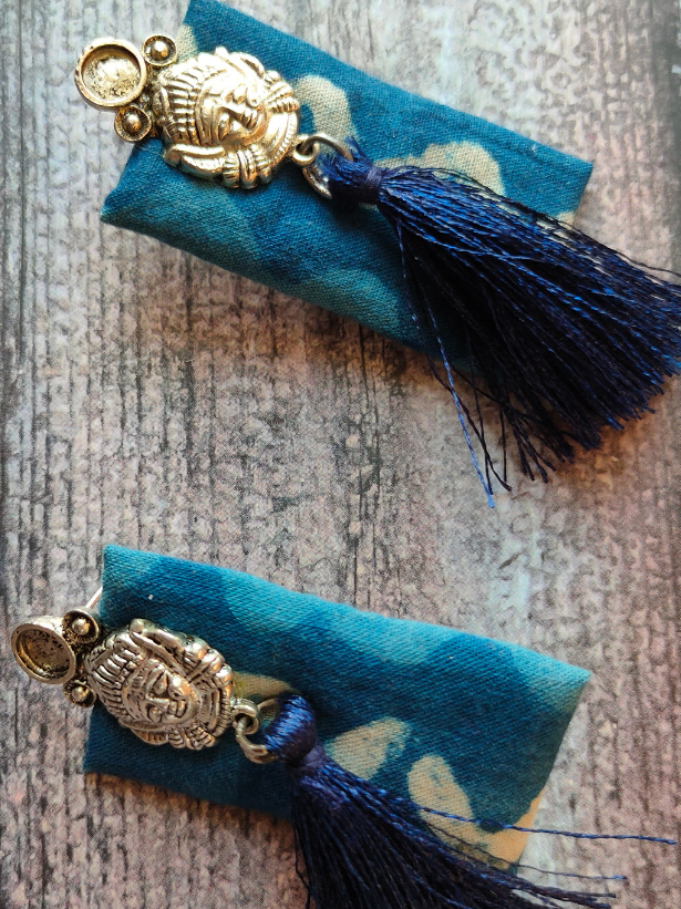 Goddess Motif Metal and Fabric Long Dangler Earrings