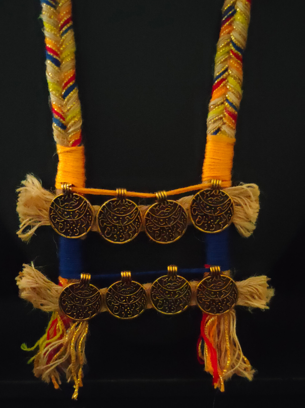 Fabric and Metal Coins Contemporary Handcrafted Necklace Set