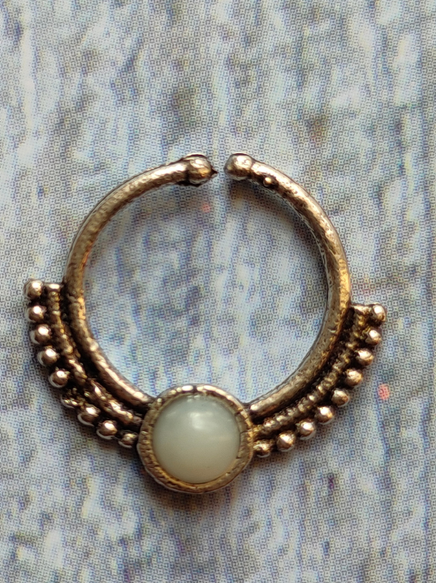 Four Stone Studded Oxidised Silver Septum Nosepins