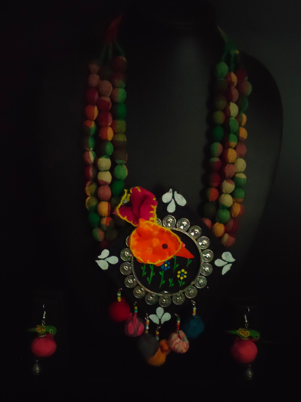 3 Layer Fabric Beads Hand-Painted Necklace Set