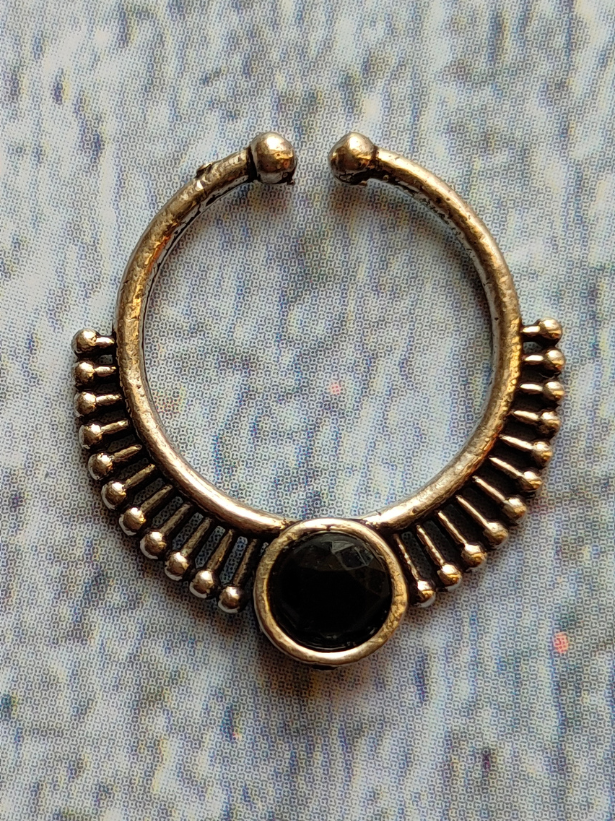 Four Stone Studded Oxidised Silver Septum Nosepins