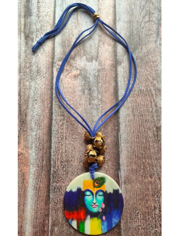 Handcrafted Pure Marble Shiva Printed Necklace with Ghungroos