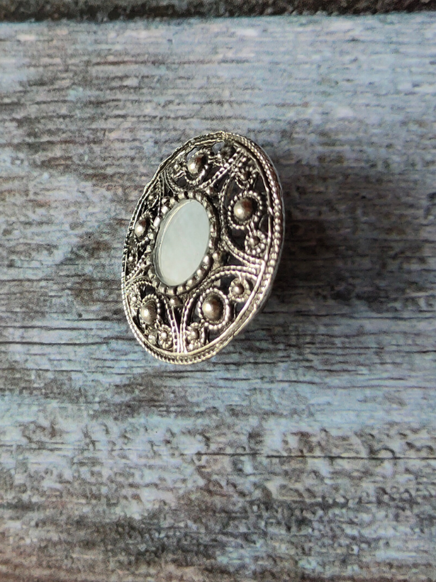 Statement Mirror Oxidised Silver Ring (Adjustable)