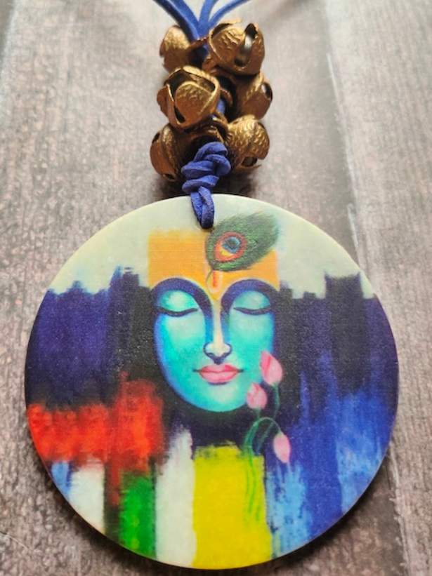 Handcrafted Pure Marble Shiva Printed Necklace with Ghungroos