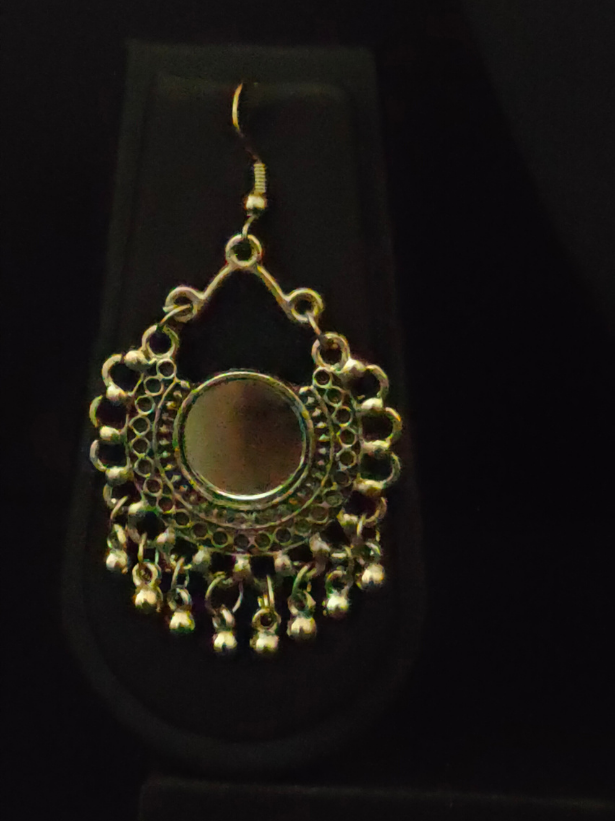 Long Chain Elephant Motif Mirror Work Oxidised Silver Necklace Set