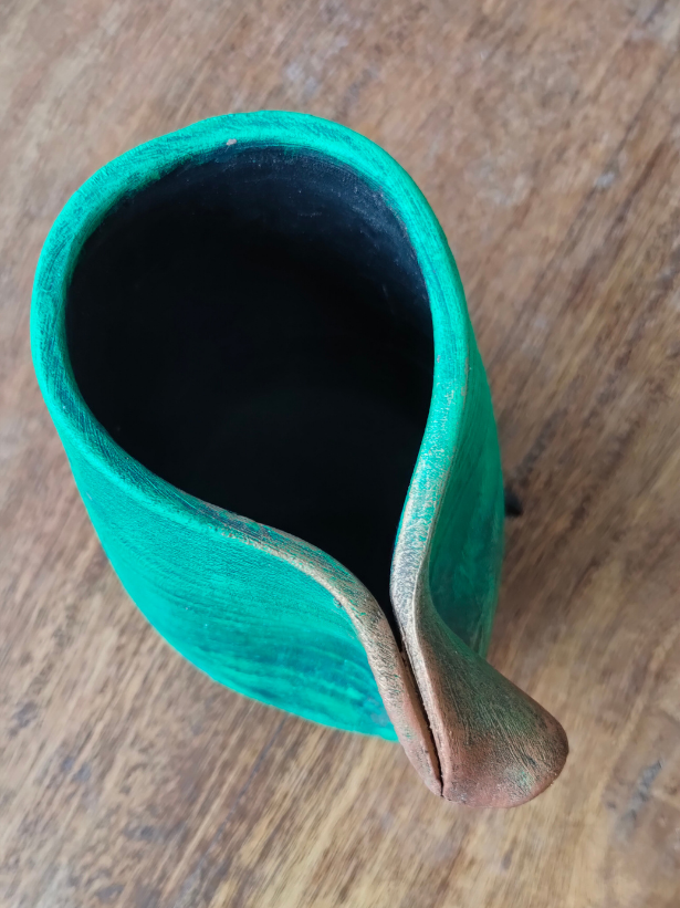 Sea Green and Bronze Handcrafted Modern Art Terracotta Pot