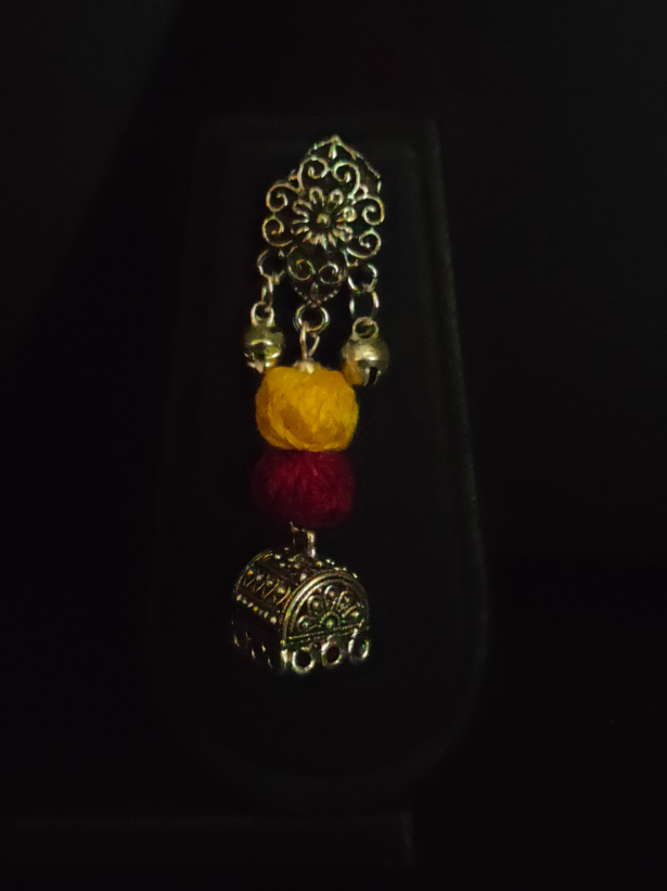 Fabric Beads and Metal Necklace Set with Dangler Earrings