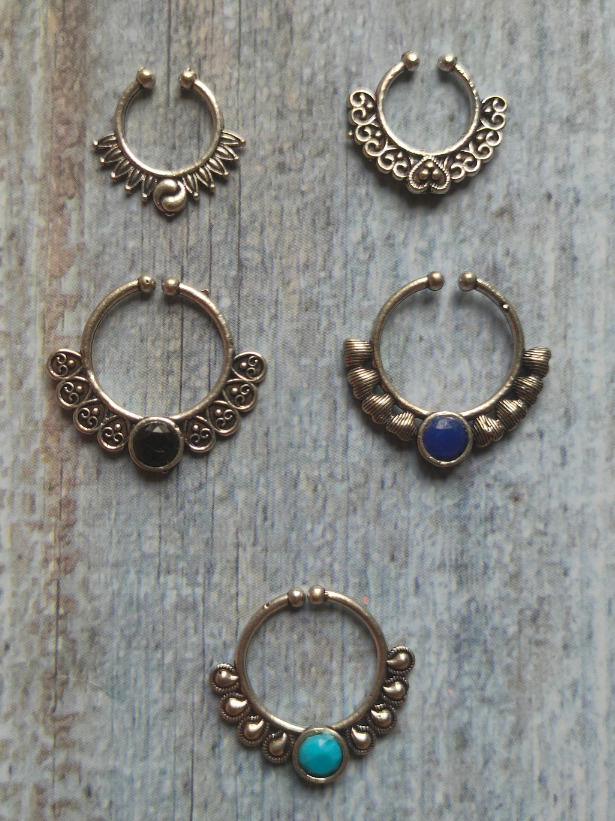 Set of Five Oxidised Silver Septum Nosepins