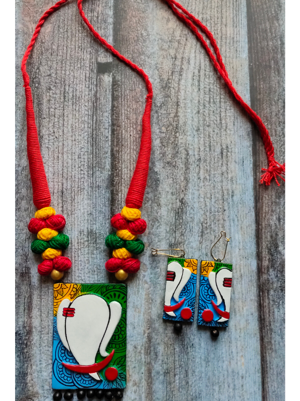 Ganesha Hand Painted Terracotta Necklace Set