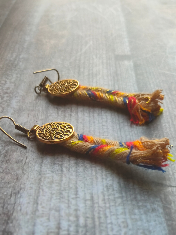 Fabric and Metal Coins Contemporary Handcrafted Necklace Set