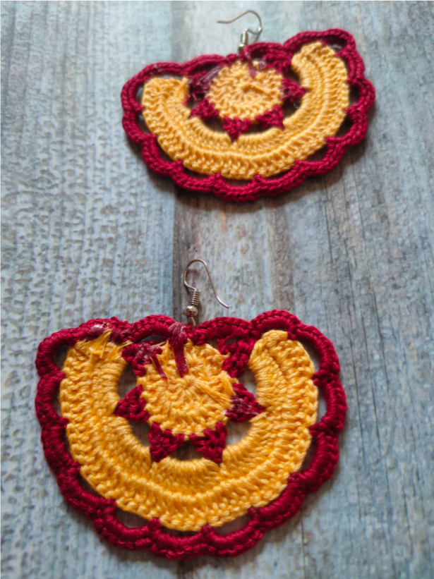 Yellow and Red Hand Knitted Crochet Earrings