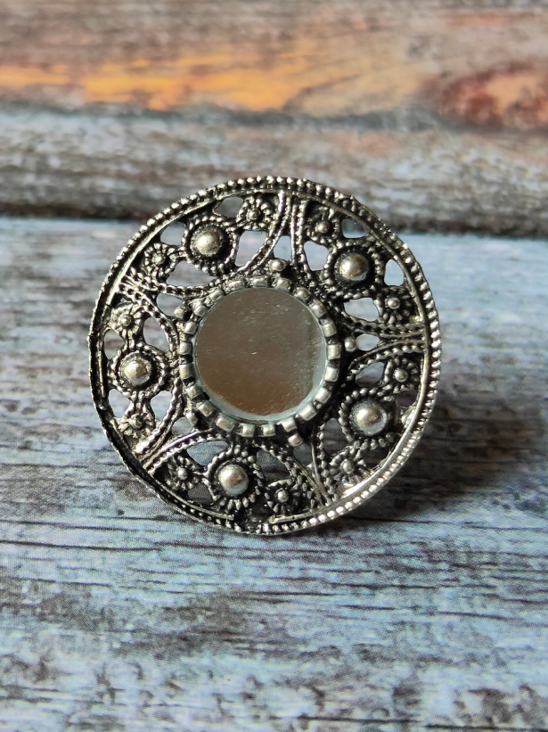 Statement Mirror Oxidised Silver Ring (Adjustable)