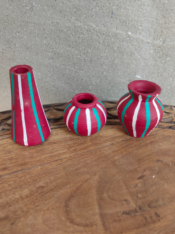 Set of 3 Small Handcrafted Terracotta Clay Pots