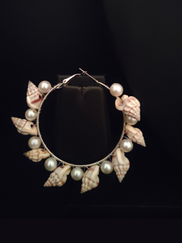 Pearls and Shells Hoop Earrings