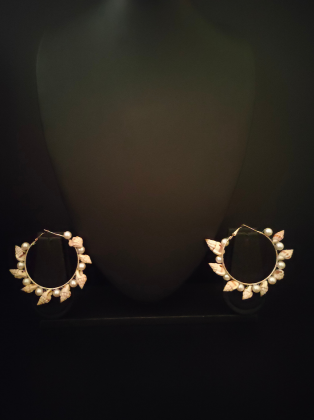 Pearls and Shells Hoop Earrings