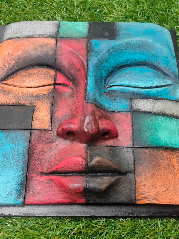 Handcrafted Terracotta Clay Buddha Face on a Wooden Frame Wall Decor