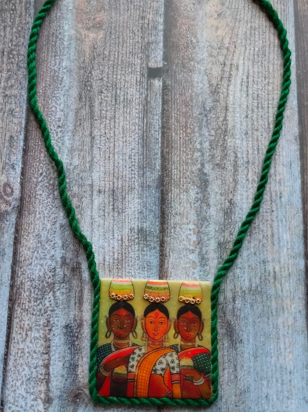 Printed Pure Marble Necklace with Rope (with earrings)