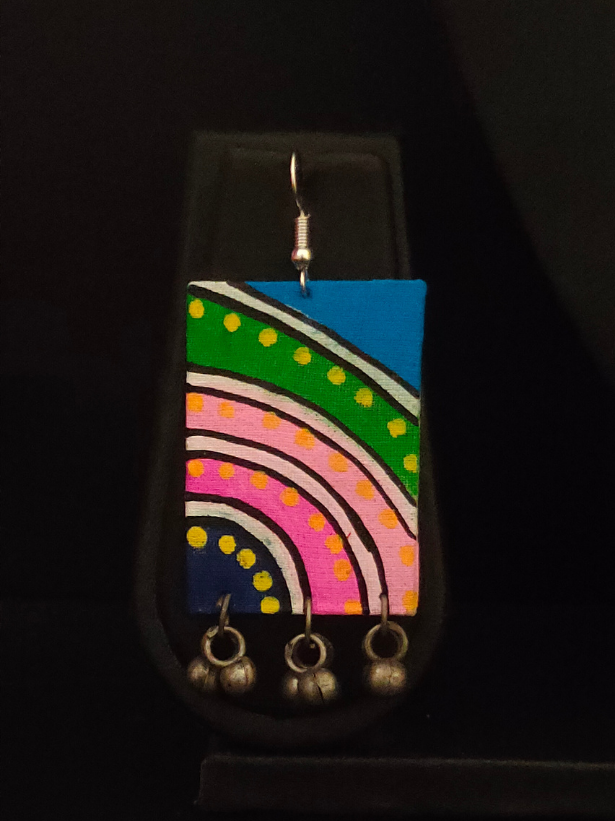 Red & Pink Braided Fabric Threads Necklace Set with Hand-Painted Earrings