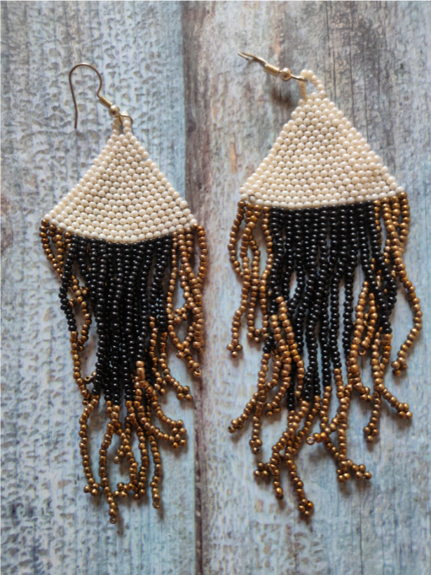 Hand Knitted Beaded Dangler Earrings