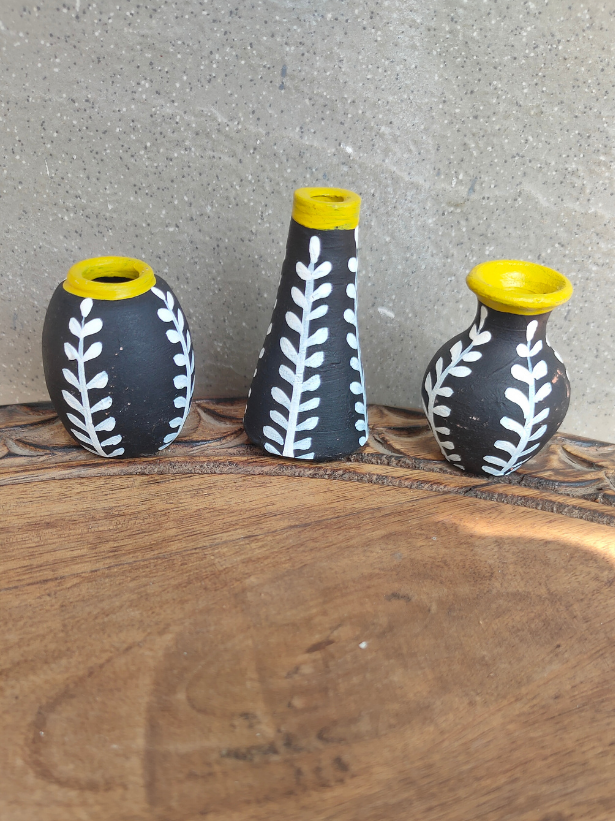 Set of 3 Small Handcrafted Terracotta Clay Pots