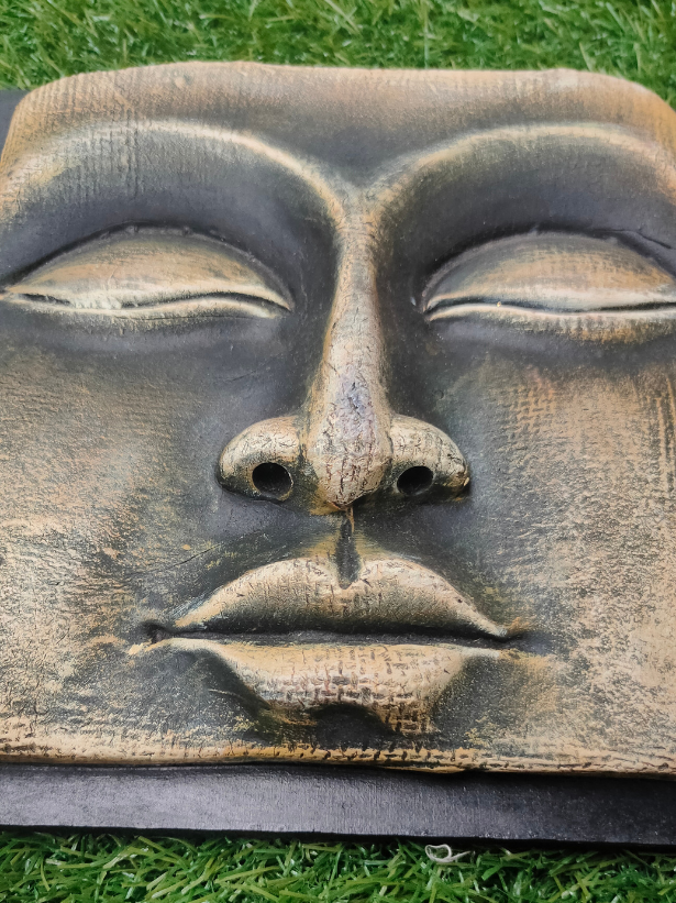 Handcrafted Terracotta Clay Buddha Face on a Wooden Frame Wall Decor