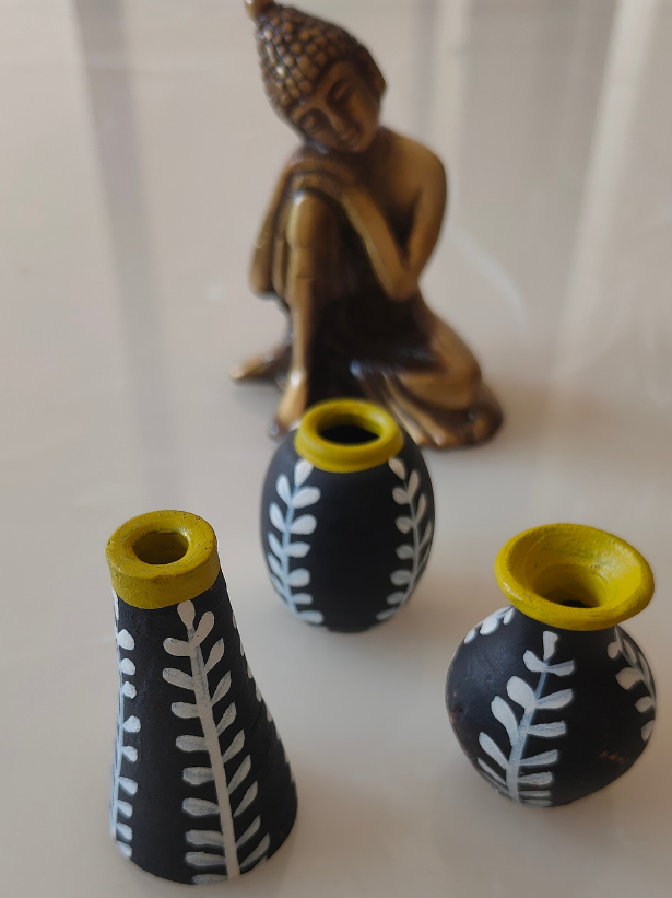 Set of 3 Small Handcrafted Terracotta Clay Pots