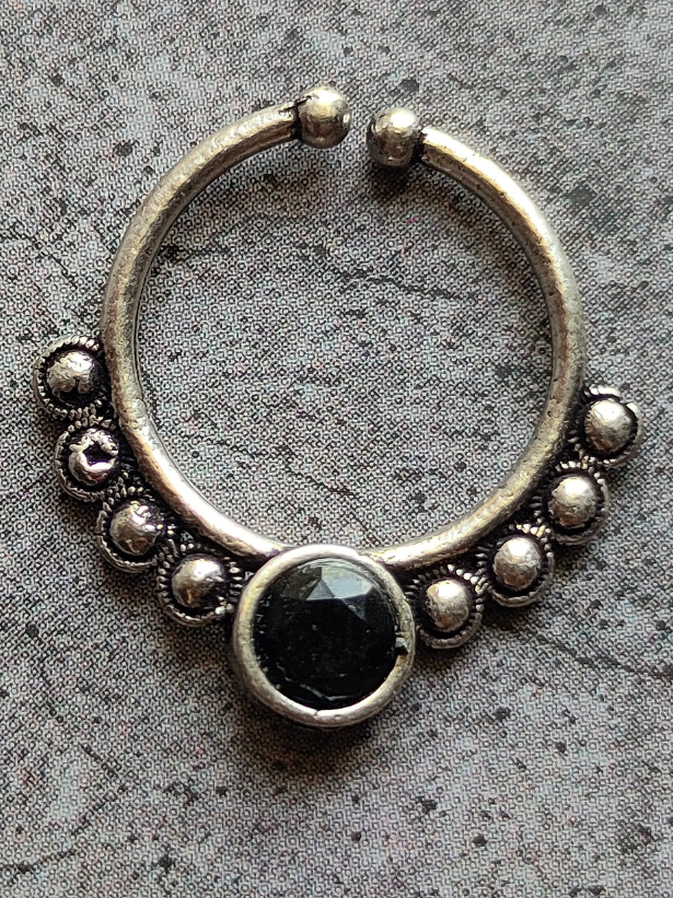 Three Oxidised Silver Stone Studded German Silver Septum Nosepins