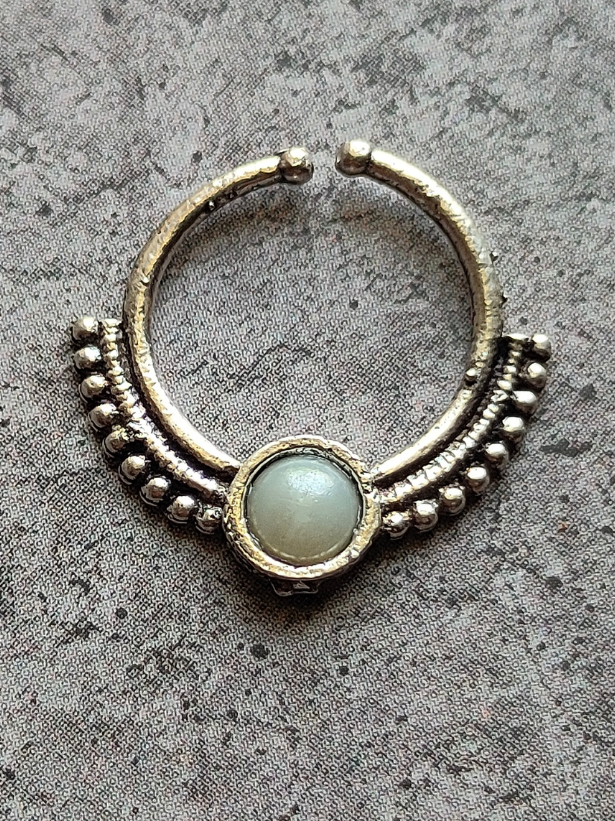 Three Oxidised Silver Stone Studded German Silver Septum Nosepins